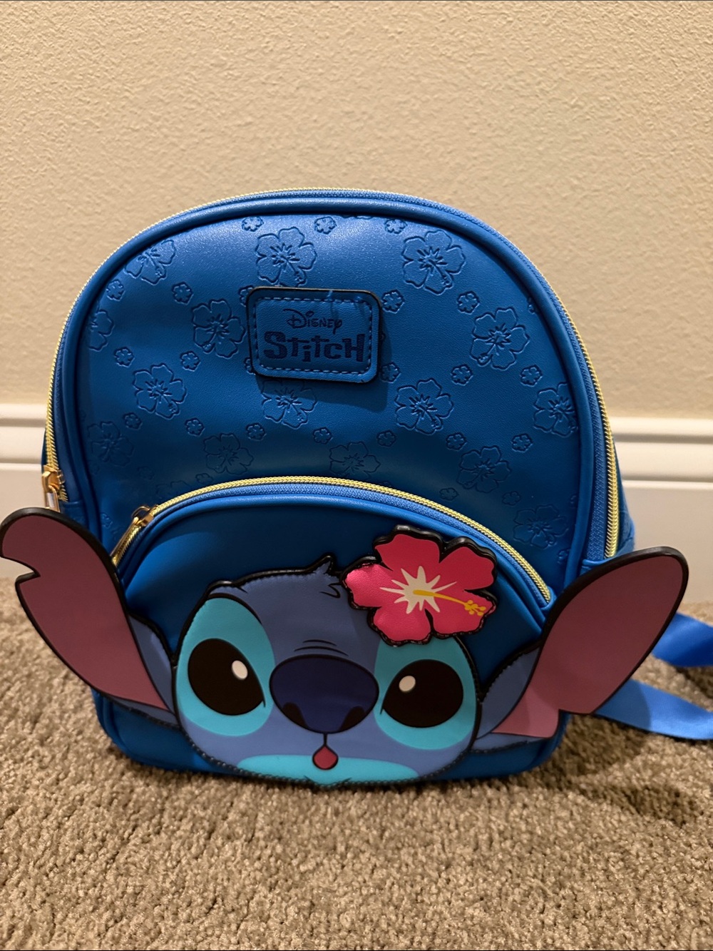 Disney Blue Stitch Kids Mini Backpack with Pink Hibiscus